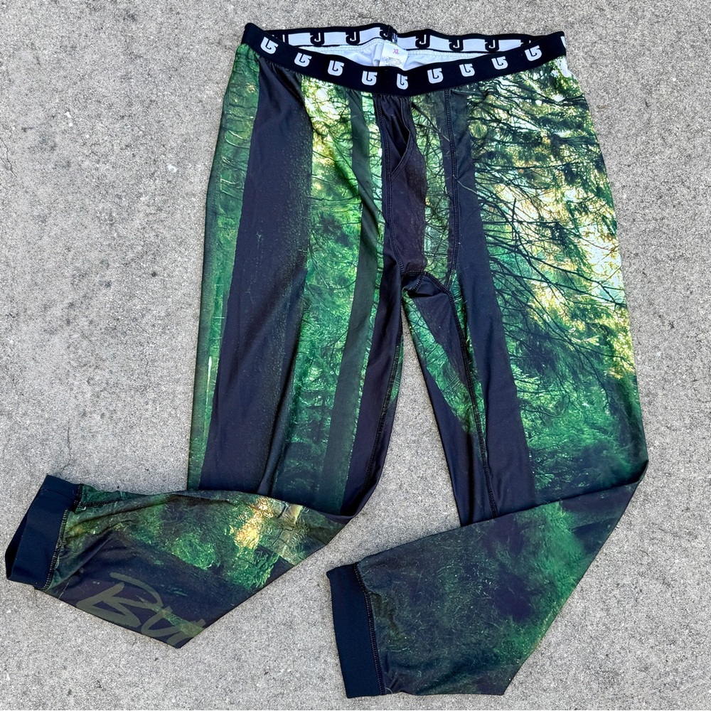 BURTON DryRide men’s XL Green Forest Print Base Layer Pant Forest Nature Graphic